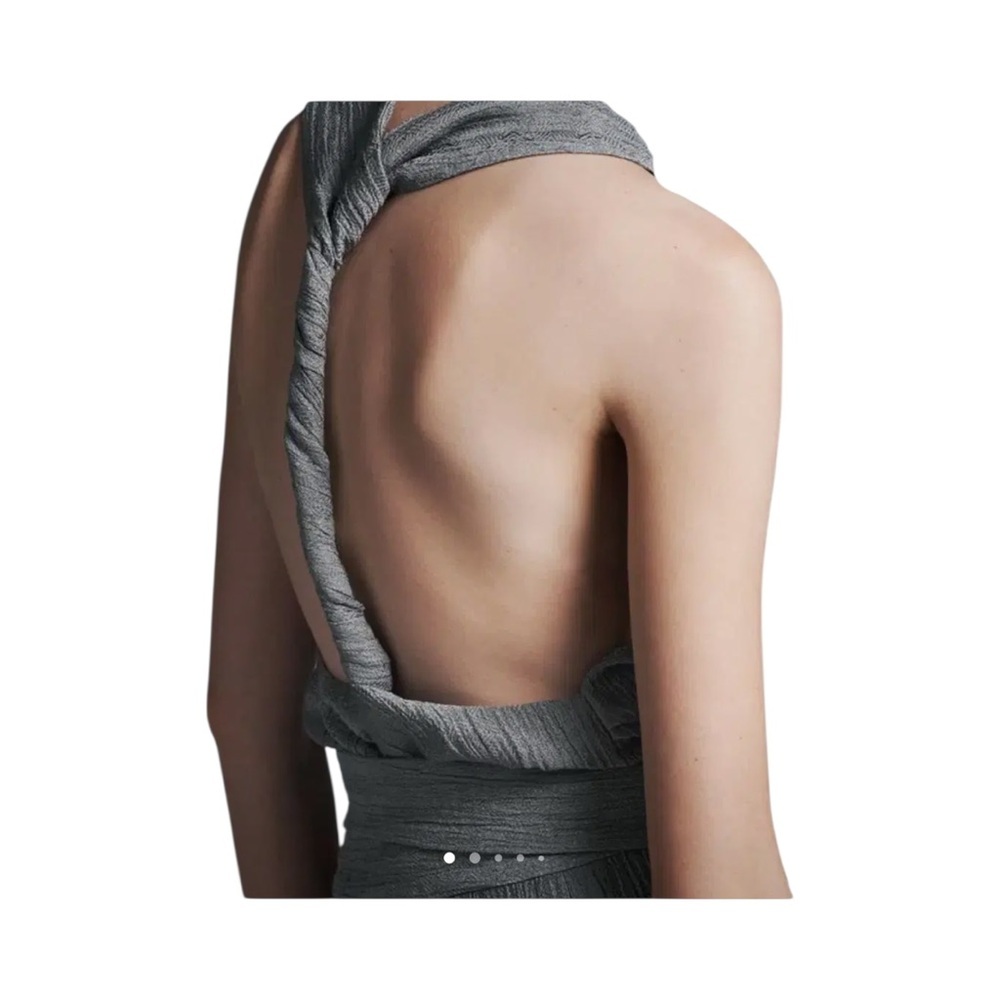 Zara Gray Textured Backless Halter Top